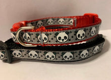 Load image into Gallery viewer, Small 1/2 inch Mini Gray Pandas on Red or Black Nylon Dog Collar