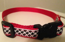 Load image into Gallery viewer, Black and White Houndstooth on Red Nylon Alabama 1/2 inch Small Dog Collar