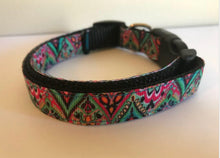 Load image into Gallery viewer, Pink Teal and Black Bohemian Floral Print 5/8 inch Medium Dog Collar
