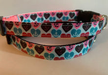 Load image into Gallery viewer, Pink, Aqua, Blue Heart Anchor 5/8 inch Dog Collar on Pink or Black Nylon
