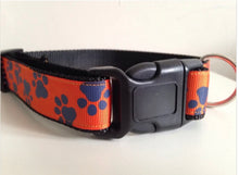 Load image into Gallery viewer, Orange and Blue Paw Prints Auburn Tigers Large 1 inch Dog Collar
