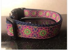 Load image into Gallery viewer, Green, Blue, Pink Flower Medallion Large 1 inch Dog Collar on Pink, Green or Navy Blue Nylon