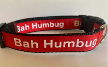 Load image into Gallery viewer, 1 inch Grumpy Dog Bah Humbug Holiday Christmas Collar in Red or Green on Black Nylon