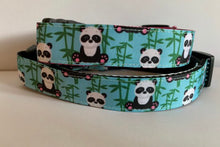 Load image into Gallery viewer, Aqua Panda Bears 1 inch Large Dog Collar on Pink or Black Nylon