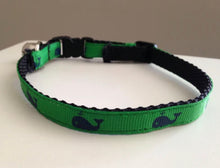 Load image into Gallery viewer, Green with Dark Blue Whales Cat Collar