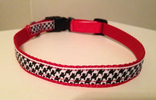 Load image into Gallery viewer, Black and White Houndstooth on Red Nylon Alabama 1/2 inch Small Dog Collar