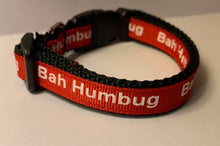 Load image into Gallery viewer, Small 1/2 inch Christmas Holiday Red or Green Bah Humbug Dog Collar