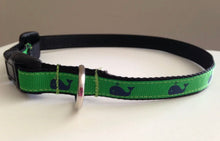 Load image into Gallery viewer, Green with Blue Whales Small 1/2 Inch Dog Collar