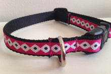 Load image into Gallery viewer, Pink with White and Black Aztec Pattern 1/2 Inch Dog Collar
