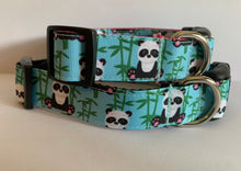Load image into Gallery viewer, Aqua Panda Bears 1 inch Large Dog Collar on Pink or Black Nylon