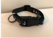 Load image into Gallery viewer, 1/2 Inch Navy Blue Anchors Nautical Small Dog Collar