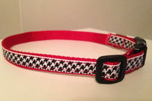 Load image into Gallery viewer, Black and White Houndstooth on Red Nylon Alabama 1/2 inch Small Dog Collar
