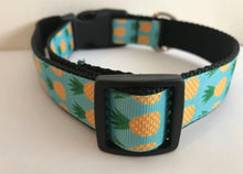 Load image into Gallery viewer, Large 1 inch Aqua with Yellow and Green Pineapple Summer Dog Collar