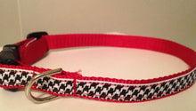 Load image into Gallery viewer, Black and White Houndstooth on Red Nylon Alabama 1/2 inch Small Dog Collar