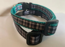 Load image into Gallery viewer, 1/2 inch Small Black and White Plaid Dog Collar on Black or Teal Nylon