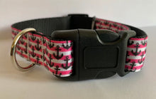 Load image into Gallery viewer, Pink Stripes with Black Anchors Summer Nautical 1 inch Large Dog Collar
