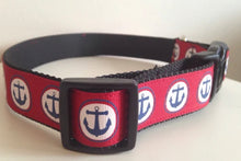 Load image into Gallery viewer, 1 inch Red with Blue Anchors Large Dog Collar