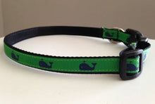 Load image into Gallery viewer, Green with Blue Whales Small 1/2 Inch Dog Collar