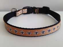 Load image into Gallery viewer, Small 1/2 inch Black and Gold Fleur De Lis Saints Dog Collar
