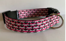 Load image into Gallery viewer, Pink Stripes with Black Anchors Summer Nautical 1 inch Large Dog Collar

