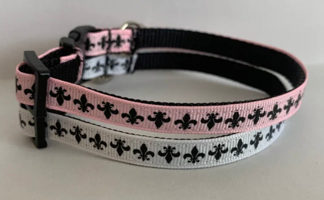 Pink and Black or White and Black New Orleans Inspired Fleur De Lis Cat Collar