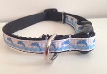 Load image into Gallery viewer, 1/2 Inch Blue Dolphins and Waves Small Dog Collar
