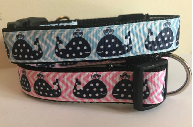 1 inch Pink Chevron or Blue Chevron and Polka Dot Whales Dog Collar