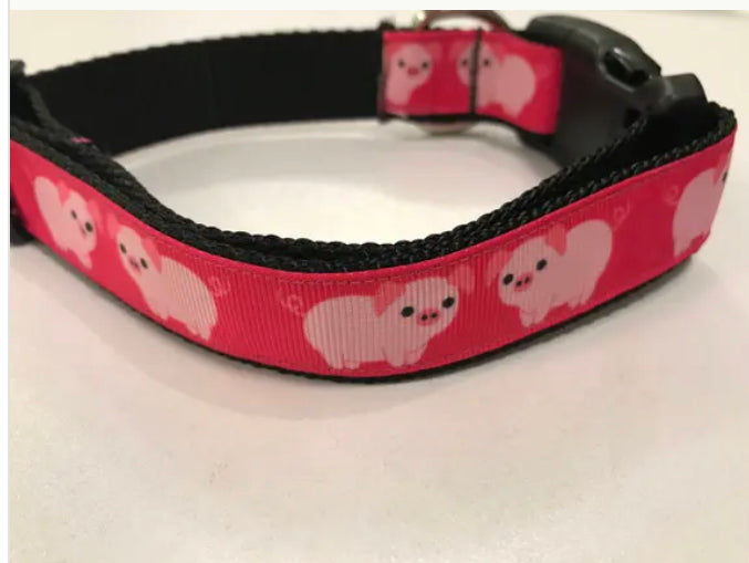 Pink Pigs 1 inch Large Dog Collar