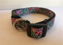 Load image into Gallery viewer, Pink Teal and Black Bohemian Floral Print 5/8 inch Medium Dog Collar

