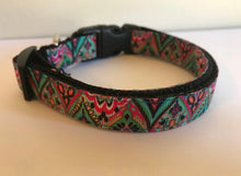 Load image into Gallery viewer, Pink Teal and Black Bohemian Floral Print 5/8 inch Medium Dog Collar
