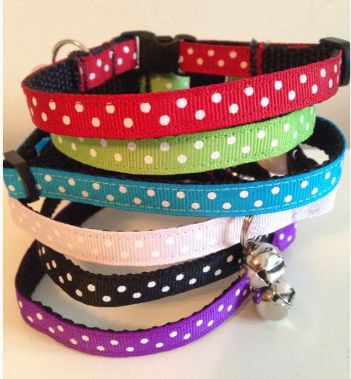 The Polka Dot Cat Collar in Red, Green, Blue, Pink, Black, Purple