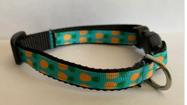Blue with Pinapples Small 1/2 inch Dog Collar