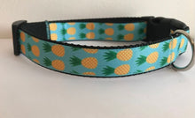 Load image into Gallery viewer, Large 1 inch Aqua with Yellow and Green Pineapple Summer Dog Collar
