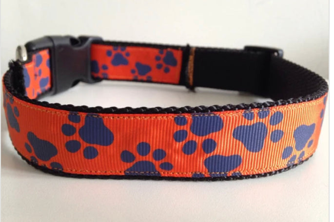 Orange and Blue Paw Prints Auburn Tigers Large 1 inch Dog Collar