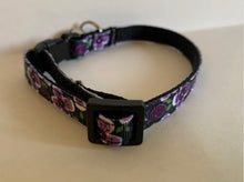 Load image into Gallery viewer, Purple and Black Flowers Small Floral Cat Collar with Breakaway Safety Buckle and Bell
