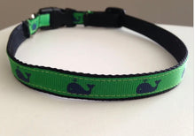 Load image into Gallery viewer, Green with Blue Whales Small 1/2 Inch Dog Collar
