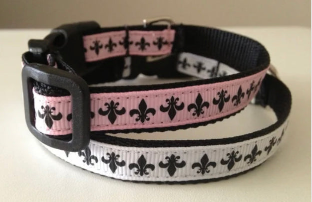 1/2 inch Small Fleur De Lis Collar in Black and White or Black and Pink