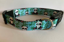 Load image into Gallery viewer, Aqua Panda Bears 1 inch Large Dog Collar on Pink or Black Nylon
