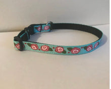 Load image into Gallery viewer, Aqua with Pink Roses Floral Cat Collar
