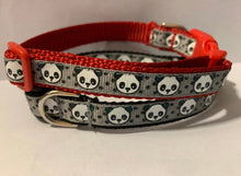 Load image into Gallery viewer, Small 1/2 inch Mini Gray Pandas on Red or Black Nylon Dog Collar
