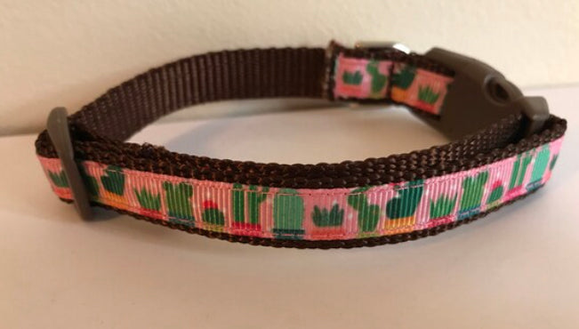 Pink and Green Cacti 1/2 inch Small Dog Collar