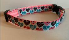 Load image into Gallery viewer, Pink, Aqua, Blue Heart Anchor 5/8 inch Dog Collar on Pink or Black Nylon
