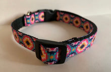 Load image into Gallery viewer, Dark Pink, Teal, Black and Yellow Aztec 5/8 inch Medium Dog Collar

