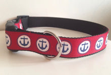Load image into Gallery viewer, 1 inch Red with Blue Anchors Large Dog Collar
