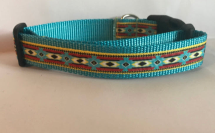 Red, Blue, Yellow and Black Aztec 1 inch Large Dog Collar
