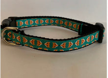 Load image into Gallery viewer, 1/2 inch Teal and Orange Fox Small Dog Collar
