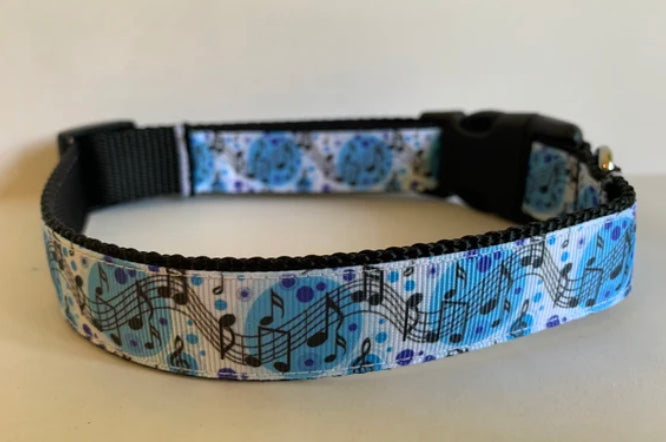 1 inch Blue Moon and Musical Notes Large Dog Collar