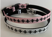 Load image into Gallery viewer, Pink and Black or White and Black New Orleans Inspired Fleur De Lis Cat Collar
