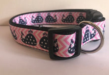 Load image into Gallery viewer, 1 inch Pink Chevron or Blue Chevron and Polka Dot Whales Dog Collar
