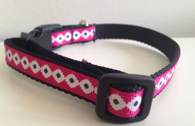 Pink with White and Black Aztec Pattern 1/2 Inch Dog Collar